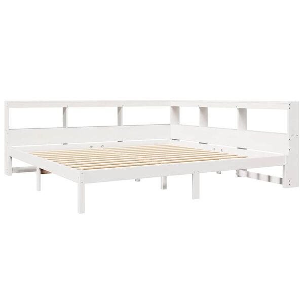 vidaXL Cama com estante sem colch&atilde;o 180x200 cm pinho maci&ccedil;o branco