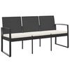 vidaXL Banco de jardim de 3 lugares com almofad&otilde;es vime PP preto