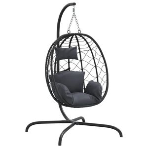 vidaXL Cadeira suspensa Egg com almofada em vime sint&eacute;tico antracite e a&ccedil;o