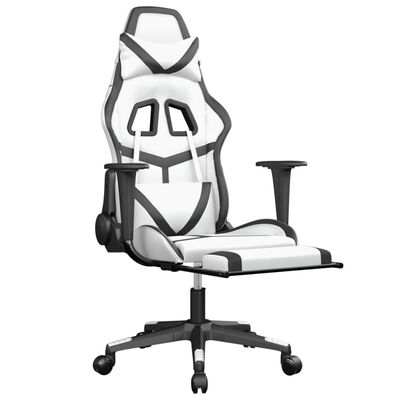 vidaXL Cadeira gaming c/ apoio p/ pés couro artificial preto e branco