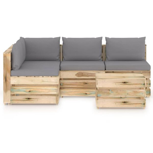 vidaXL 5 pcs conj. lounge jardim c/ almofad&otilde;es madeira impreg. verde