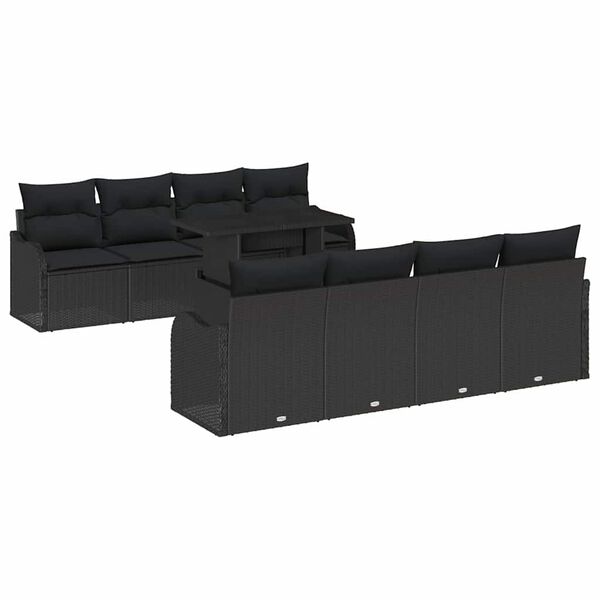 vidaXL Conjunto de Sof&aacute; de Jardim Manual 9 pcs Preto Rattan Sint&eacute;tico