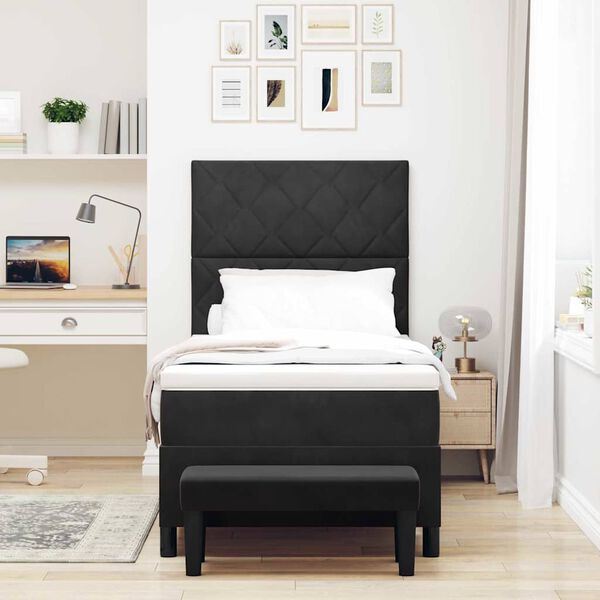 vidaXL Cama Box com colch&atilde;o com cabeceira Preto 90 x 190 cm Veludo