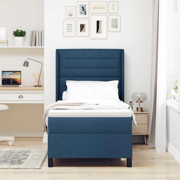 vidaXL Cama Box com colch&atilde;o com cabeceira Azul 190 x 90 cm tecido