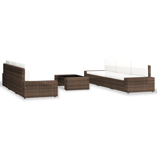 vidaXL 7 pcs conjunto lounge para jardim vime PE castanho