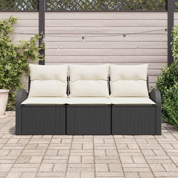 vidaXL Conjunto de Sof&aacute; de Jardim 3 pcs Preto Rattan Sint&eacute;tico