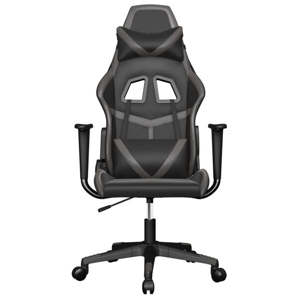 vidaXL Cadeira gaming massagens couro artificial preto e cinzento