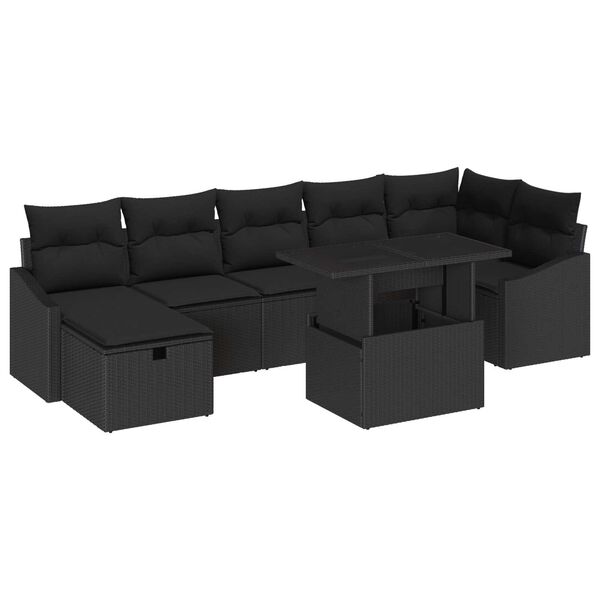 vidaXL Conjunto de Sofá de Jardim 8 pcs Preto Rattan Sintético