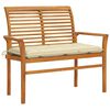vidaXL Banco de jardim c/ almofad&atilde;o branco nata 112 cm teca maci&ccedil;a