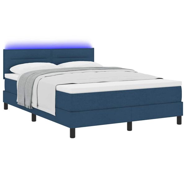vidaXL Cama Box com colch&atilde;o com led Azul 160 x 200 cm tecido