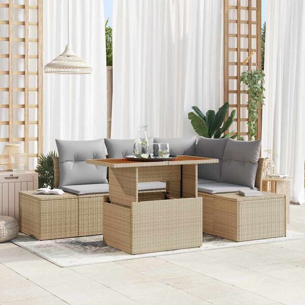 vidaXL Conjunto de Sof&aacute; de Jardim 5 pcs Bege Rattan Sint&eacute;tico