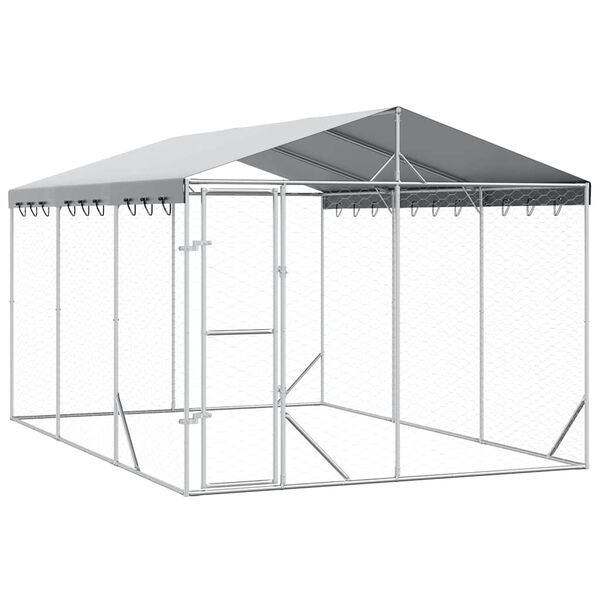vidaXL Canil de exterior com teto 3x4,5x2,5 m a&ccedil;o galvanizado prateado