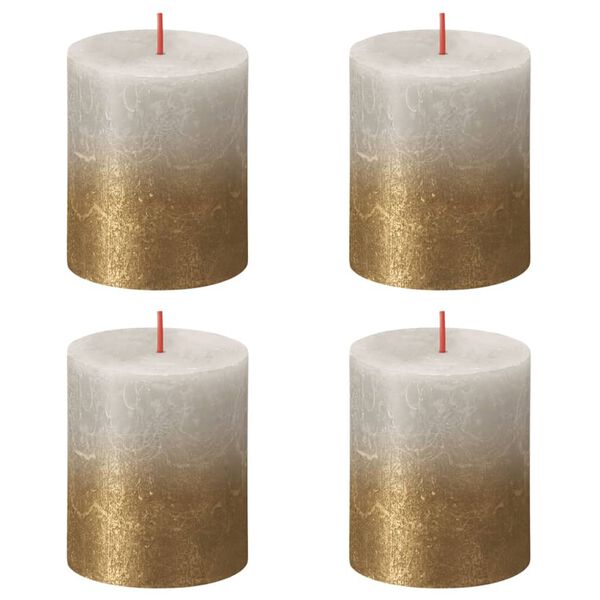 Bolsius Velas r&uacute;sticas cil&iacute;nd. Sunset 4pcs 80x68mm cinza areia/dourado