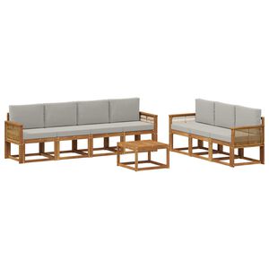 vidaXL Conjunto de Sof&aacute;s para Exterior 8 pcs Natural e Cinzento-Claro