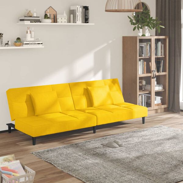 vidaXL Sof&aacute;-cama 2 lugares com duas almofadas veludo amarelo