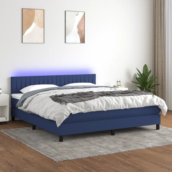 vidaXL Cama box spring c/ colch&atilde;o e LED 180x200 cm tecido azul