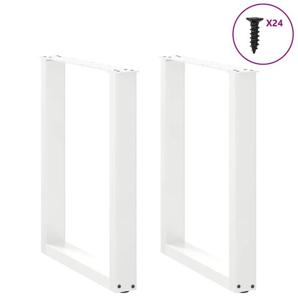 vidaXL P&eacute;s para mesa de jantar em formato de U, 2 pe&ccedil;as, branco, 60x(72-73) cm, a&ccedil;o