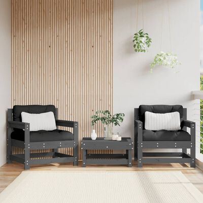 vidaXL Cadeiras de jardim c/ almofadões 2 pcs pinho maciço cinzento