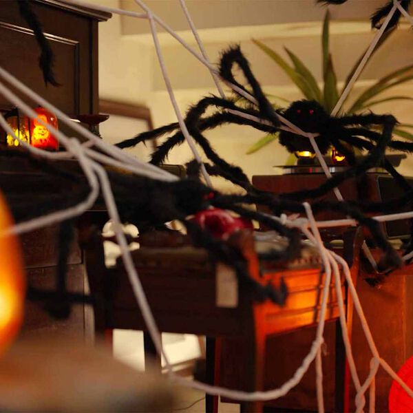 vidaXL Decora&ccedil;&atilde;o de Aranha de Halloween com Teias 4 pcs Preto e branco