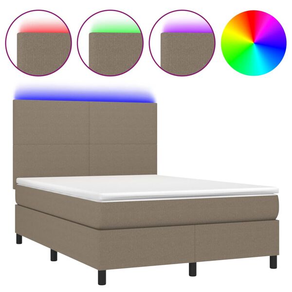 vidaXL Cama box spring colch&atilde;o/LED 140x190cm tecido cinza-acastanhado