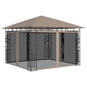 vidaXL Gazebo c/ rede mosquiteira 3x3x2,73m 180 g/m&sup2; cinza-acastanhado