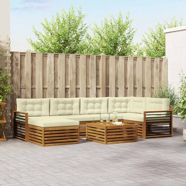vidaXL Conjunto de Sof&aacute;s para Exterior 7 pcs Natural e Creme