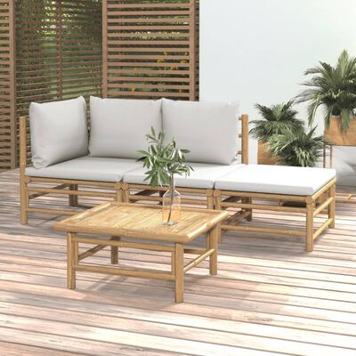 vidaXL 4 pcs conj. lounge de jardim bambu c/ almofadões cinzento-claro
