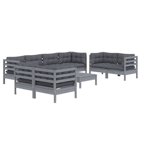 vidaXL 9 pcs conjunto lounge de jardim c/ almofad&otilde;es pinho maci&ccedil;o