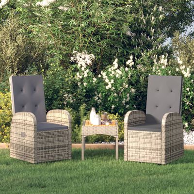 vidaXL Cadeiras jardim reclináveis 2 pcs + almofadões vime PE cinzento