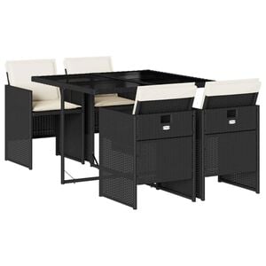 vidaXL 5 pcs conjunto de jantar p/ jardim c/ almofad&otilde;es vime PE preto