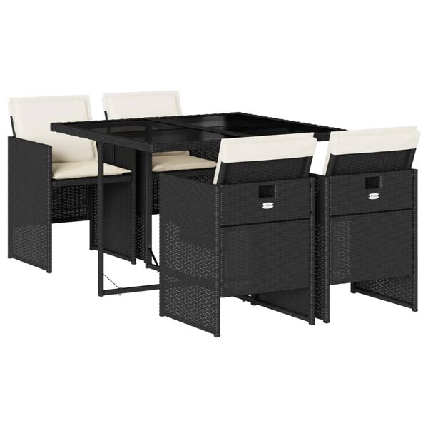 vidaXL 5 pcs conjunto de jantar p/ jardim c/ almofad&otilde;es vime PE preto