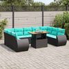 vidaXL 10 pcs conjunto sof&aacute;s de jardim c/ almofad&otilde;es vime PE preto