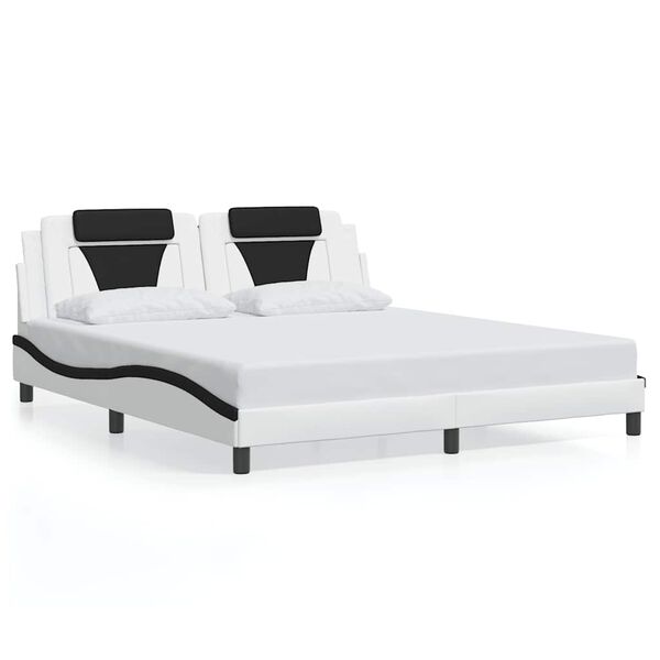 vidaXL Estrutura de cama Viana sem colch&atilde;o couro artificial branco e preto