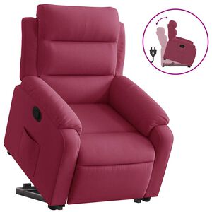 vidaXL Poltrona massagens reclin&aacute;vel elevat&oacute;ria veludo vermelho tinto