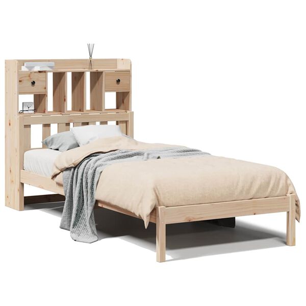 vidaXL Cama com estante sem colch&atilde;o 90x190 cm pinho maci&ccedil;o