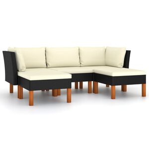 vidaXL 5 pcs conjunto lounge de jardim c/ almofad&otilde;es vime PE preto