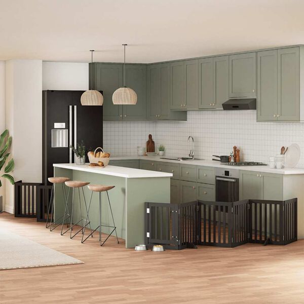 vidaXL Port&atilde;o p/ c&atilde;es com porta dobr&aacute;vel 12 pain&eacute;is 600 cm &aacute;lamo preto