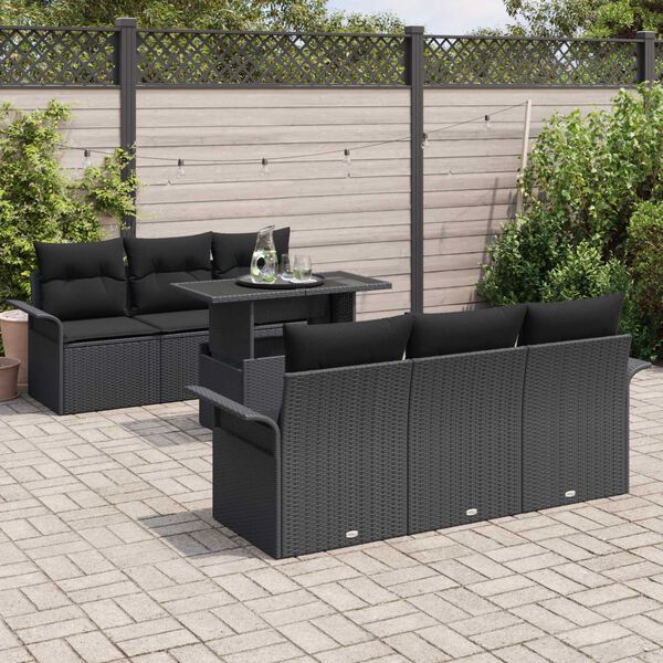 vidaXL Conjunto de Sof&aacute; de Jardim 7 pcs Preto Rattan de Polipropileno