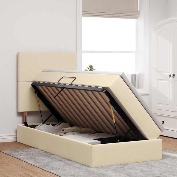 vidaXL Cama com arruma&ccedil;&atilde;o e colch&atilde;o Creme 90 x 190 cm Poli&eacute;ster