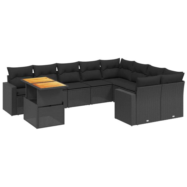 vidaXL 10 pcs conjunto sof&aacute;s de jardim c/ almofad&otilde;es vime PE preto
