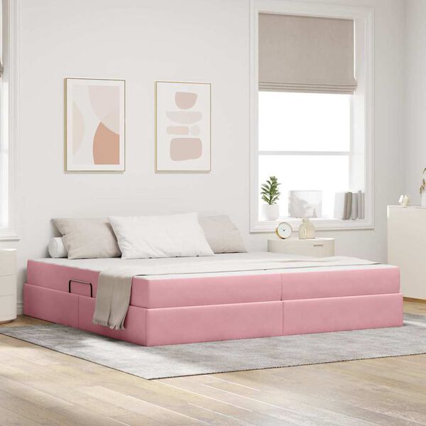 vidaXL Cama com arruma&ccedil;&atilde;o e colch&atilde;o Rosa 200 x 200 cm Veludo