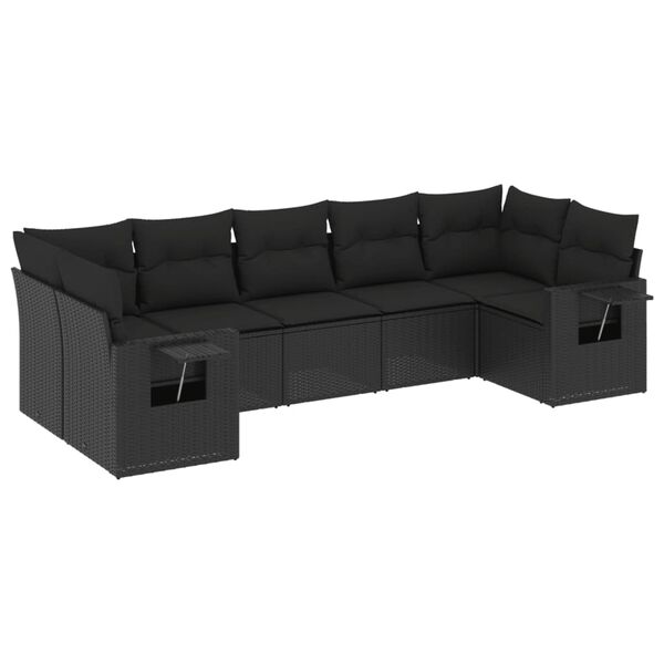 vidaXL 7 pcs conjunto de sof&aacute;s p/ jardim c/ almofad&otilde;es vime PE preto