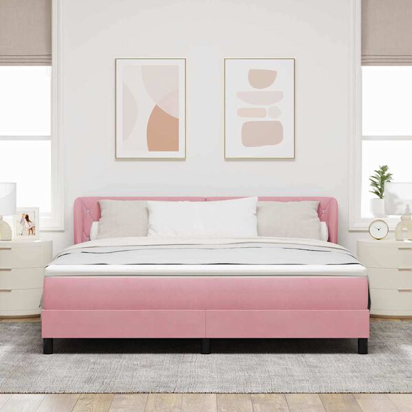 vidaXL Cama Box com colch&atilde;o com cabeceira Rosa 180 x 200 cm Veludo