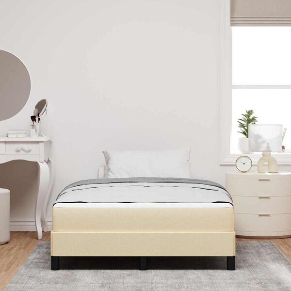 vidaXL Cama Box com colch&atilde;o Creme 140 x 190 cm tecido