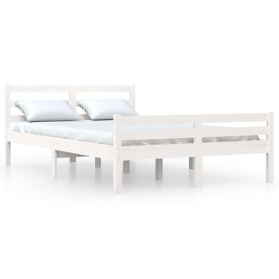 vidaXL Estrutura de cama casal 135x190 cm madeira maciça branco