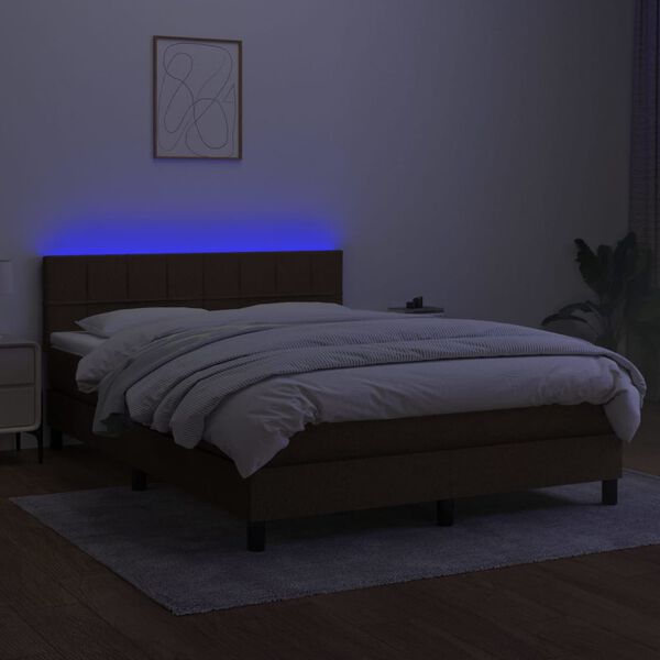 vidaXL Cama box spring c/ colch&atilde;o/LED 140x190cm tecido castanho-escuro