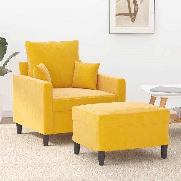 vidaXL Poltrona com apoio de p&eacute;s 60 cm veludo amarelo-claro
