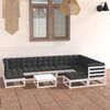 vidaXL 10 pcs conj. lounge de jardim c/ almofad&otilde;es pinho maci&ccedil;o branco