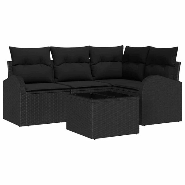 vidaXL Conjunto de Sof&aacute; de Jardim com almofada 5 pcs Preto vime PE