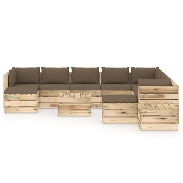 vidaXL 12 pcs conj. lounge jardim c/ almofad&otilde;es madeira impreg. verde